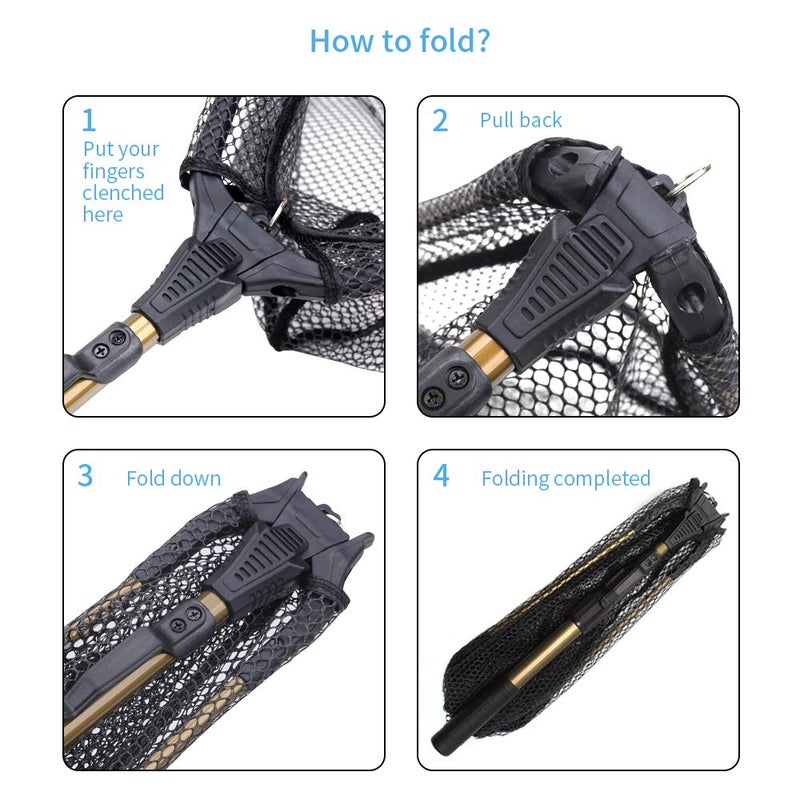 YVLEEN Folding Fishing Net - Foldable Fish Landing Net Robust Aluminum Telescopic Pole Handle and Nylon Mesh 16inch Hoop Size - Image 4
